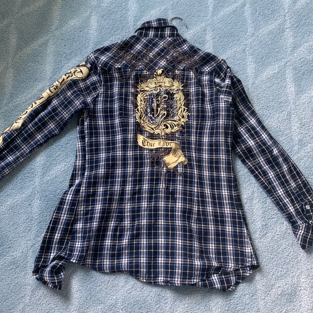 Navy plaid button down true love Ls